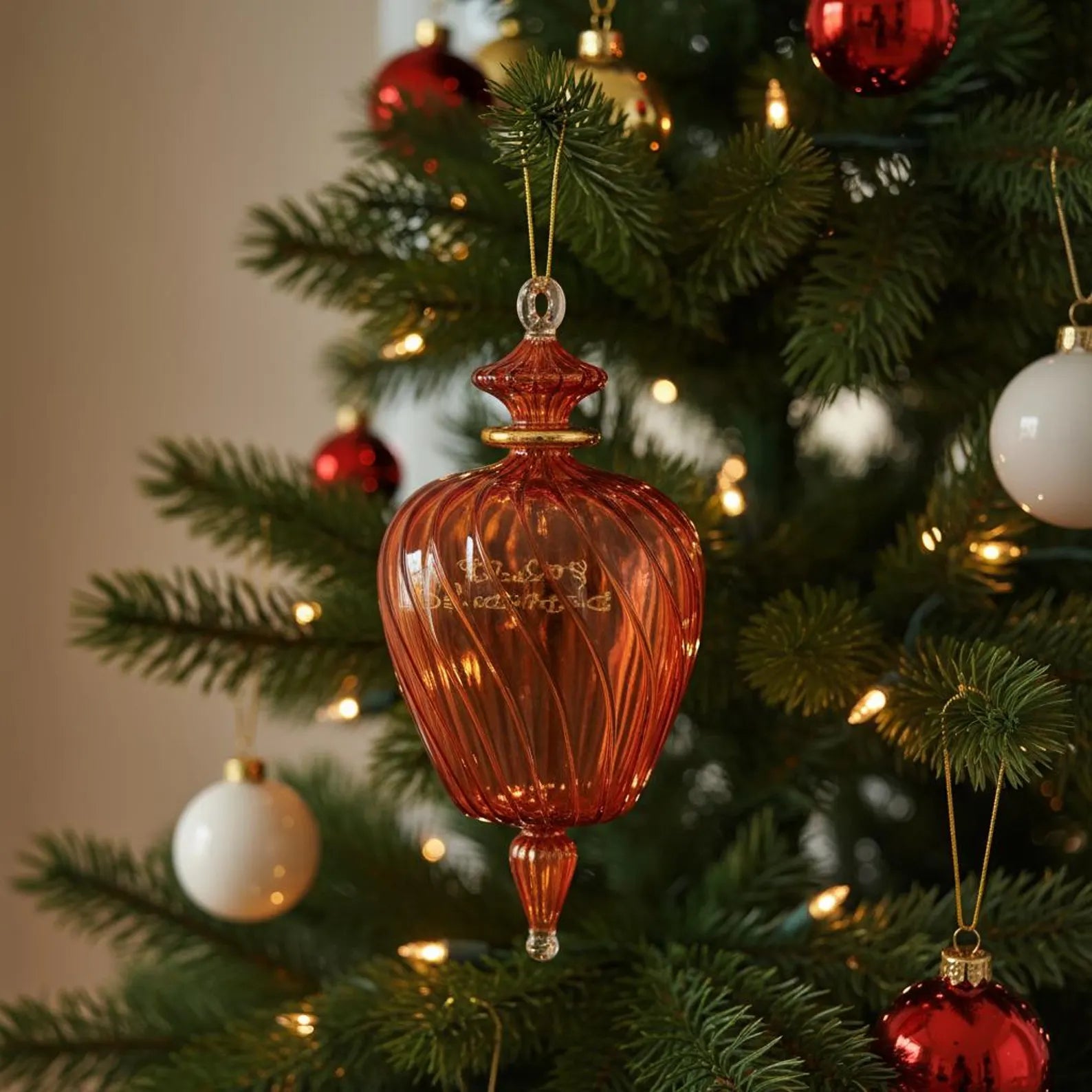 Orange Blown Glass Christmas Ornament